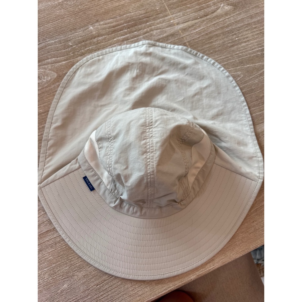 Solbari Sun Hat Beige Wide Brim Neck Flap Mesh Vents Adjustable Outdoor Safari